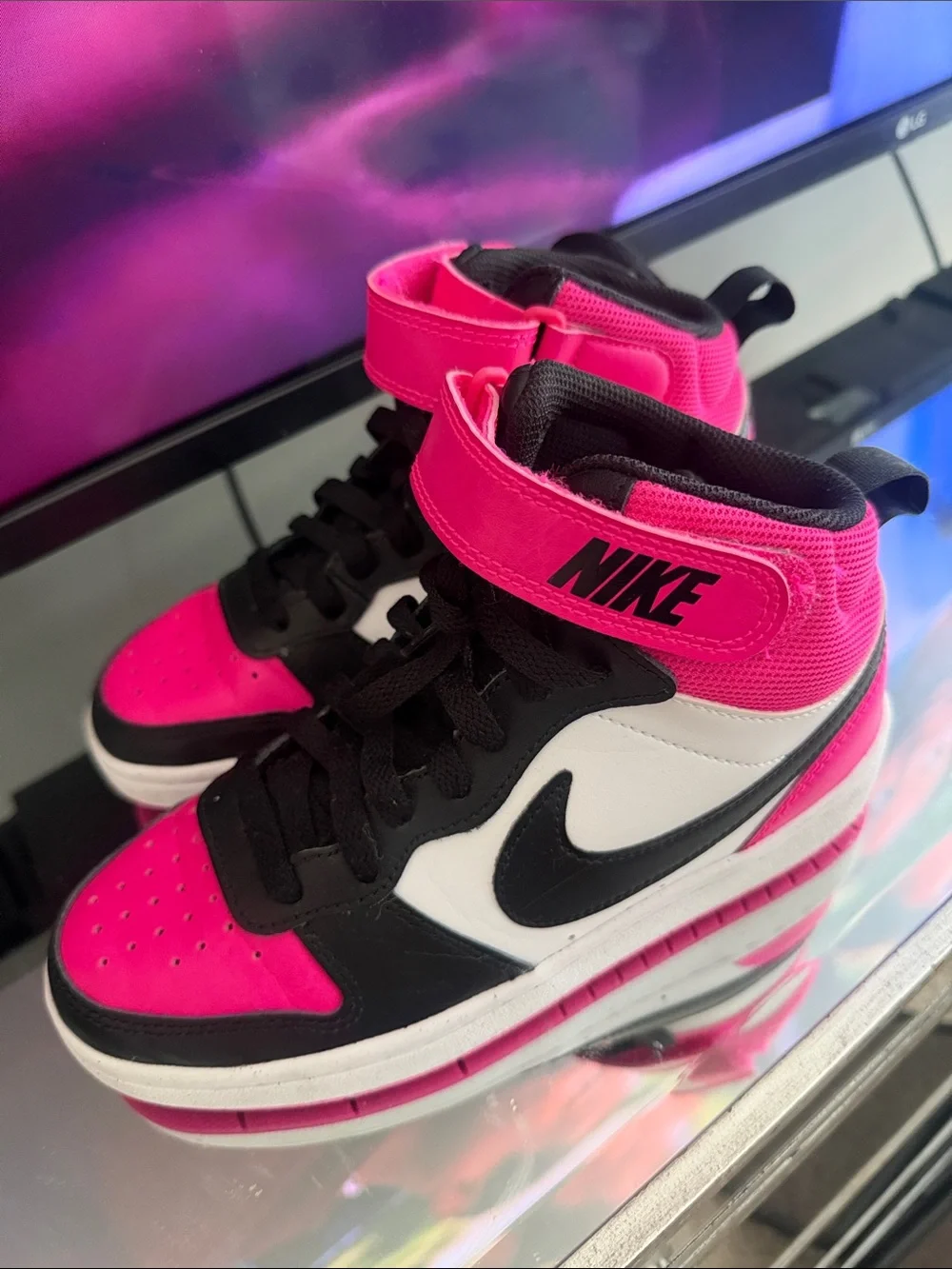 Nike Kids Pink, Black & White High-Top Sneakers